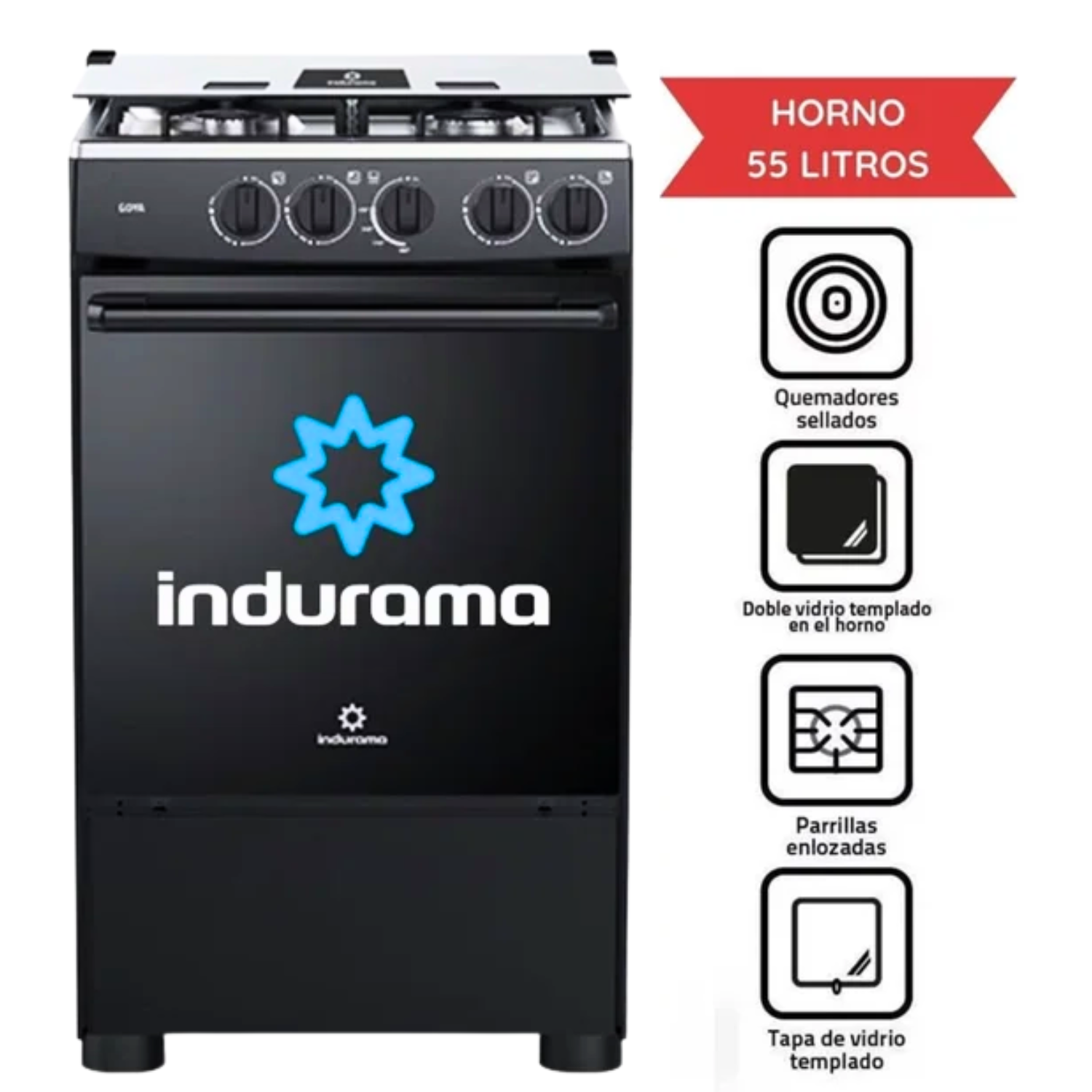 COCINA INDURAMA GOYA 4 QUEMADORES NEGRO - 1