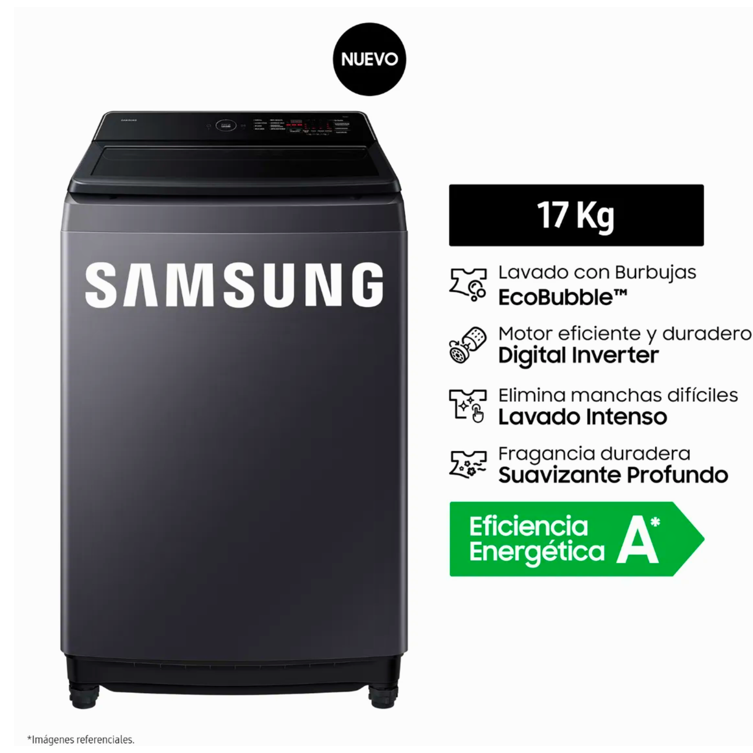 LAVADORA SAMSUNG 17 KG CARGA SUPERIOR ECO BUBBLE WA40F17E7CPE GRIS GRAFITO - 1