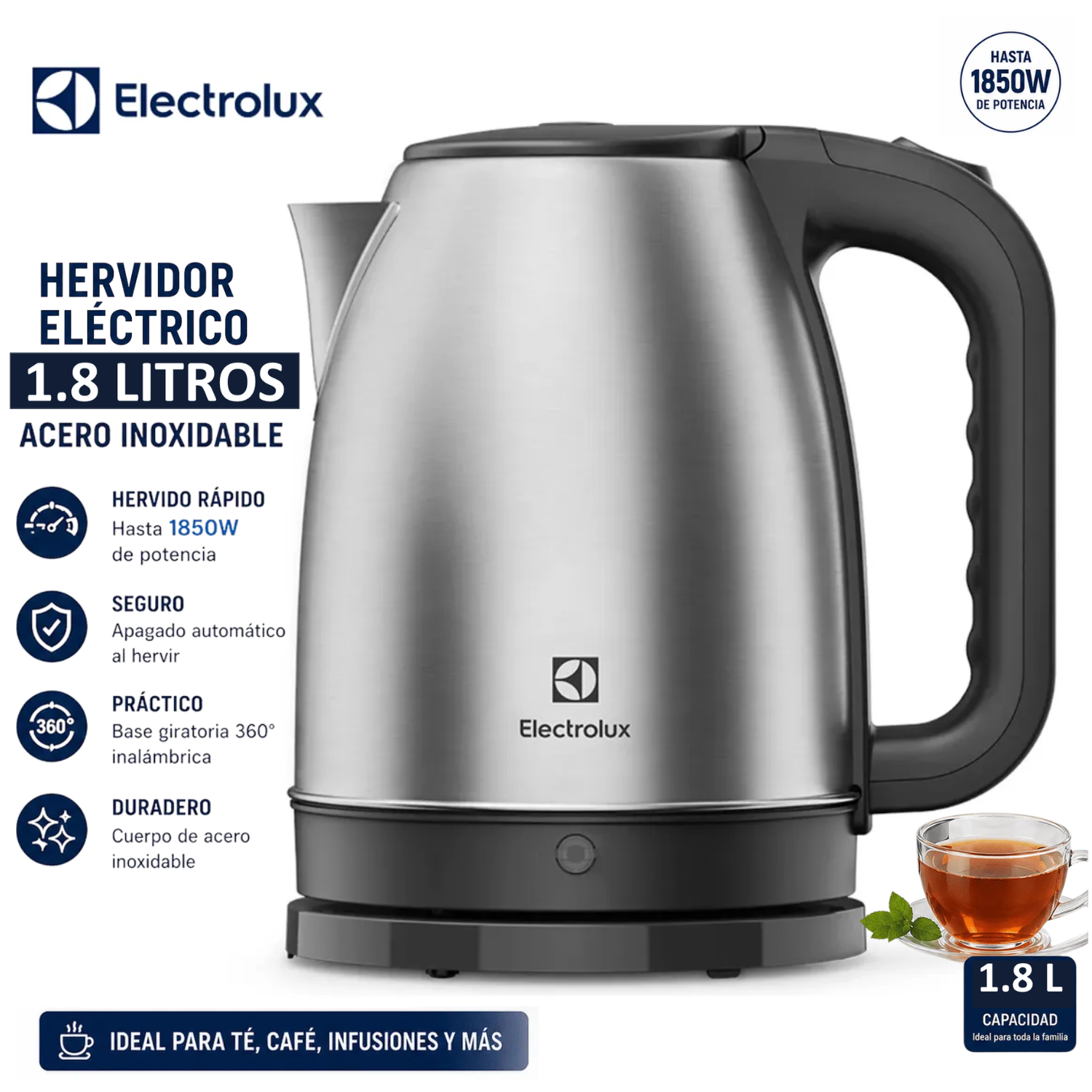 HERVIDOR ELÉCTRICO ELECTROLUX 1.8L EEK10 EFFICIENT 1850W EEK10 - 1