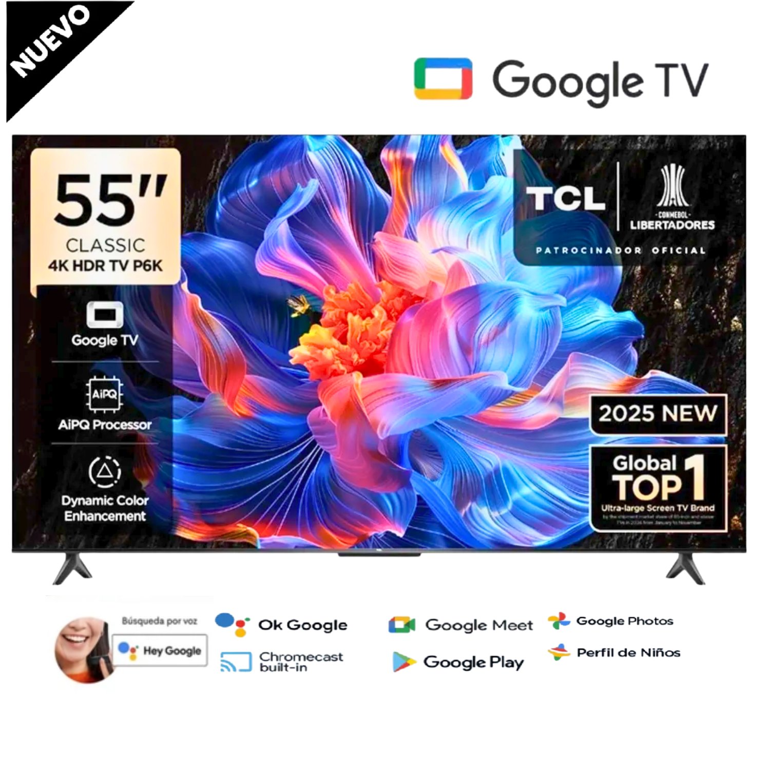 TELEVISOR TCL LED 55” 4K UHD SMART TV GOOGLE TV 55P6K - 1