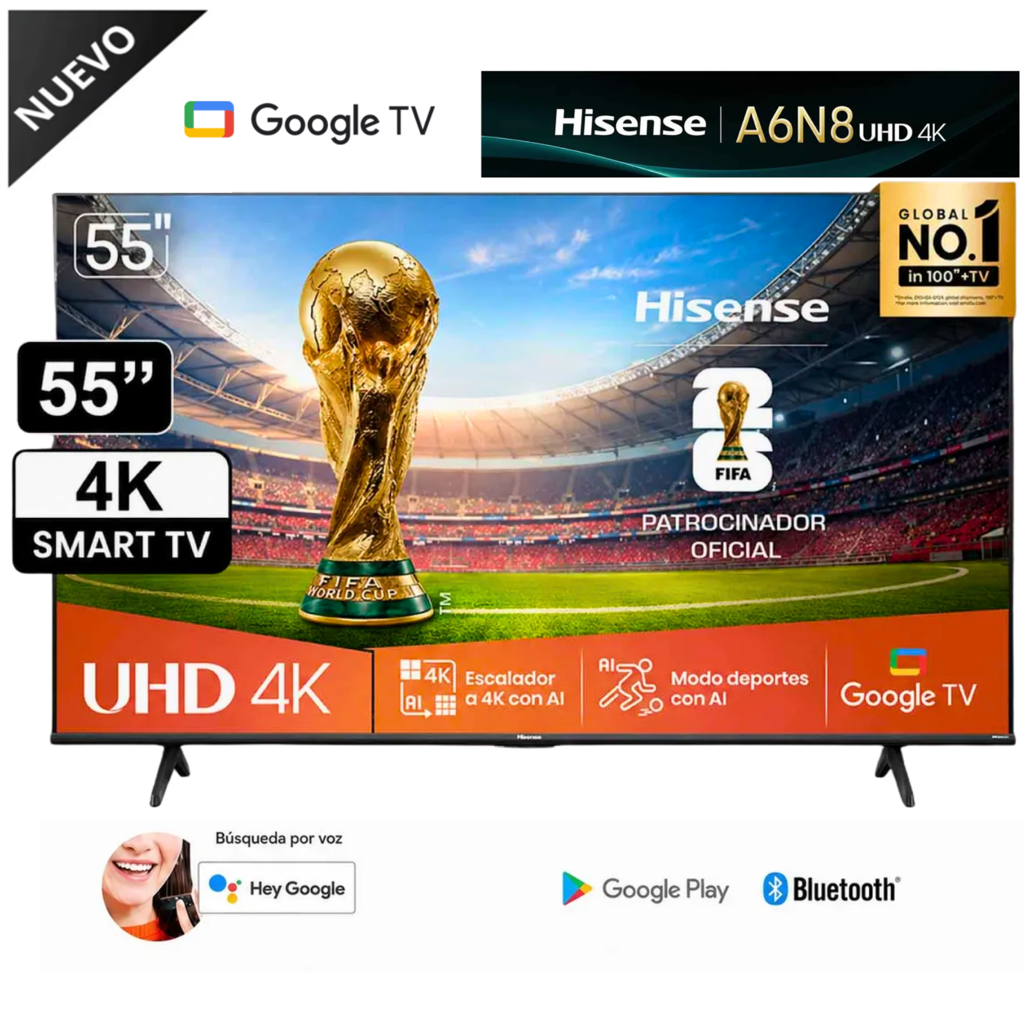 TELEVISOR HISENSE LED 55' UHD 4K SMART TV 55A6N8 GOOGLE TV - 1