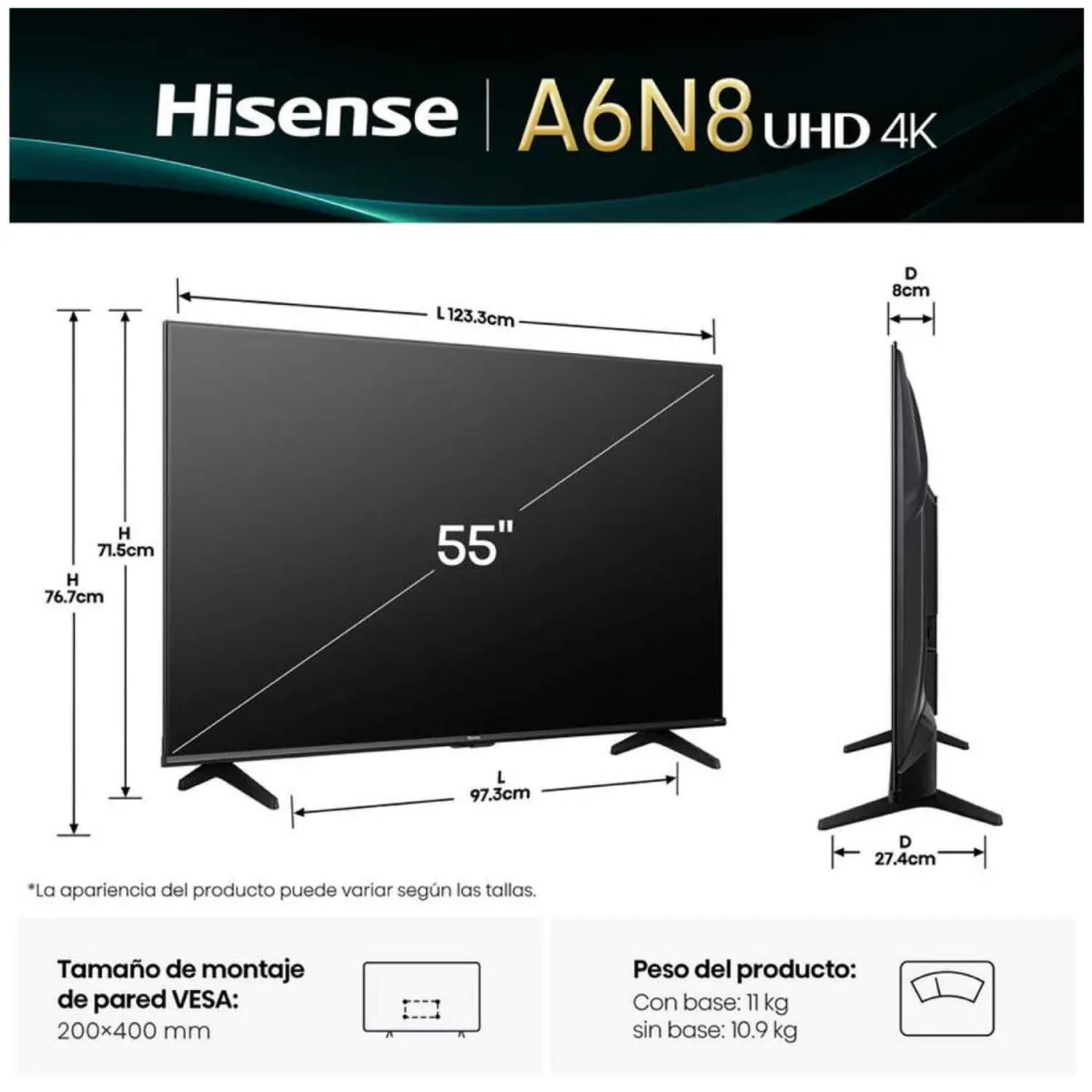 TELEVISOR HISENSE LED 55' UHD 4K SMART TV 55A6N8 GOOGLE TV - 3