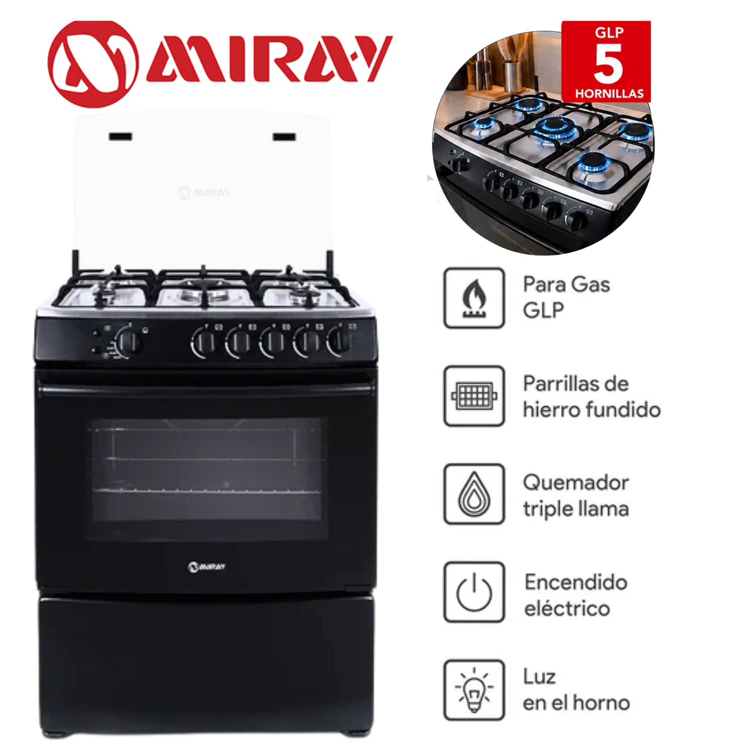 COCINA A GAS MIRAY GIRASOL PLUS GLP 5 HORNILLAS - 1