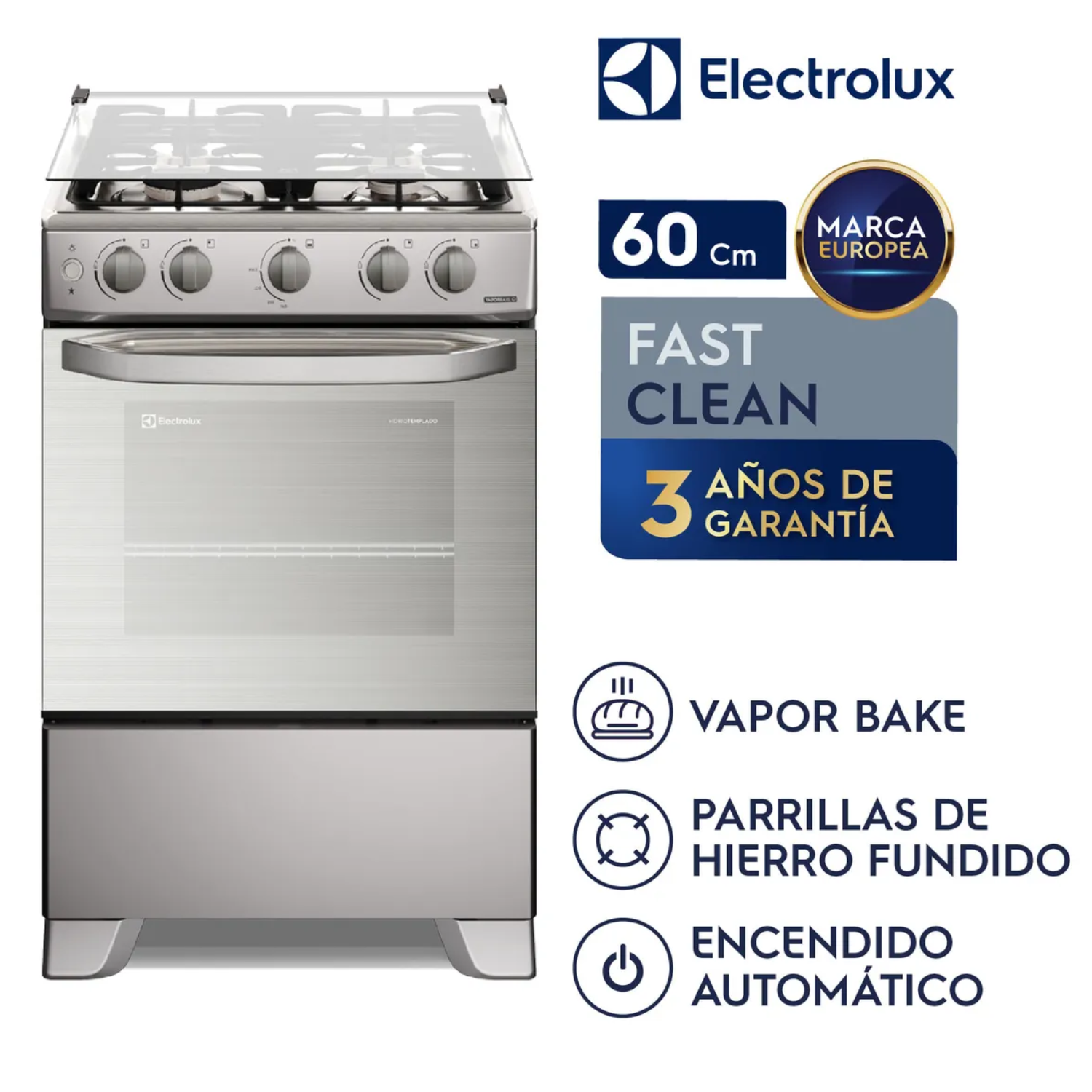 COCINA DE PIE ELECTROLUX FE4GMR 60CM VAPORBAKE 4 QUEMADORES SILVER - 1