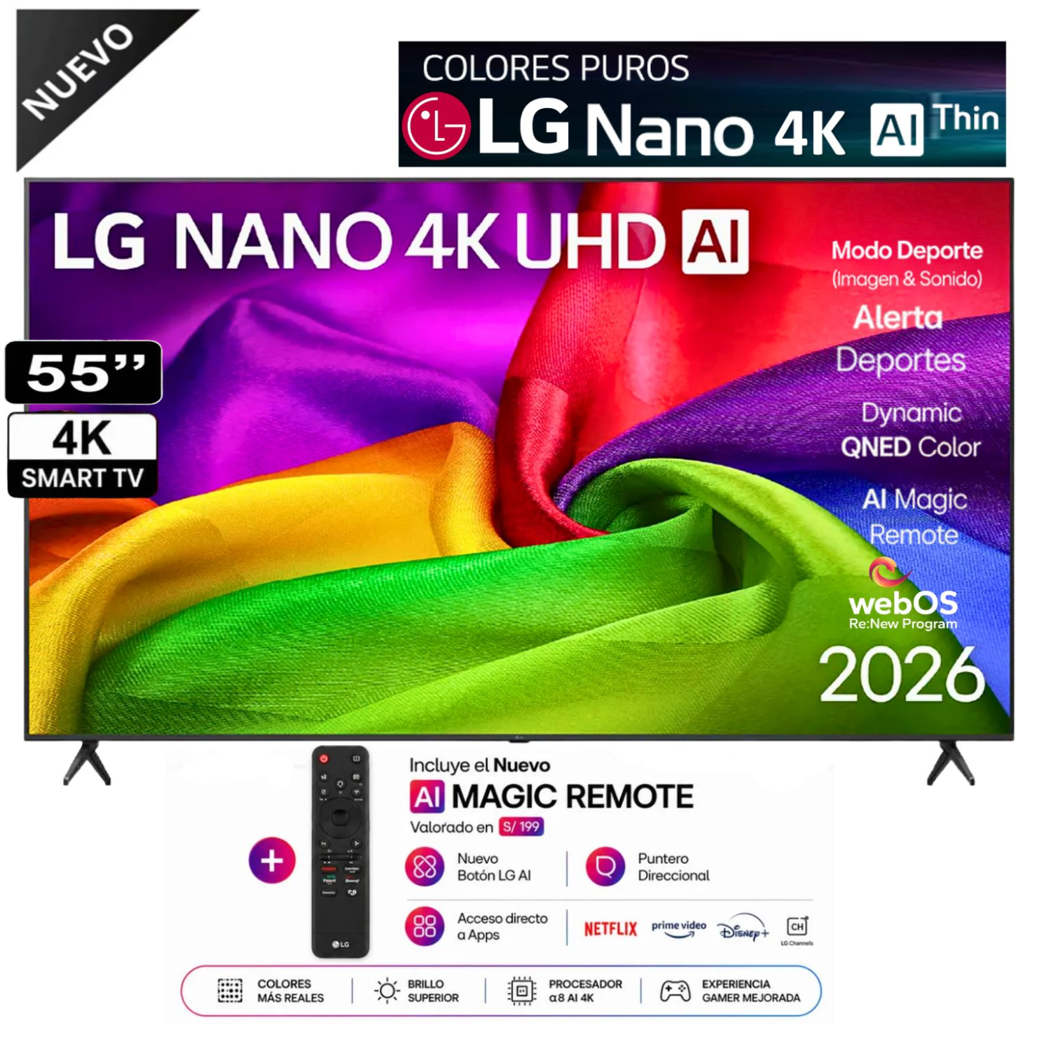 TELEVISOR LG 55” NANO UHD 4K AI SMART TV 55NU800BPSB - 2026 - 1