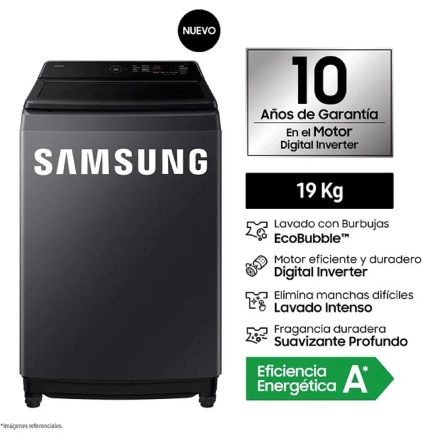 LAVADORA SAMSUNG ECOBUBBLE 19 KG CARGA SUPERIOR GRIS GRAFITO - WA40F19E7CPE - 1