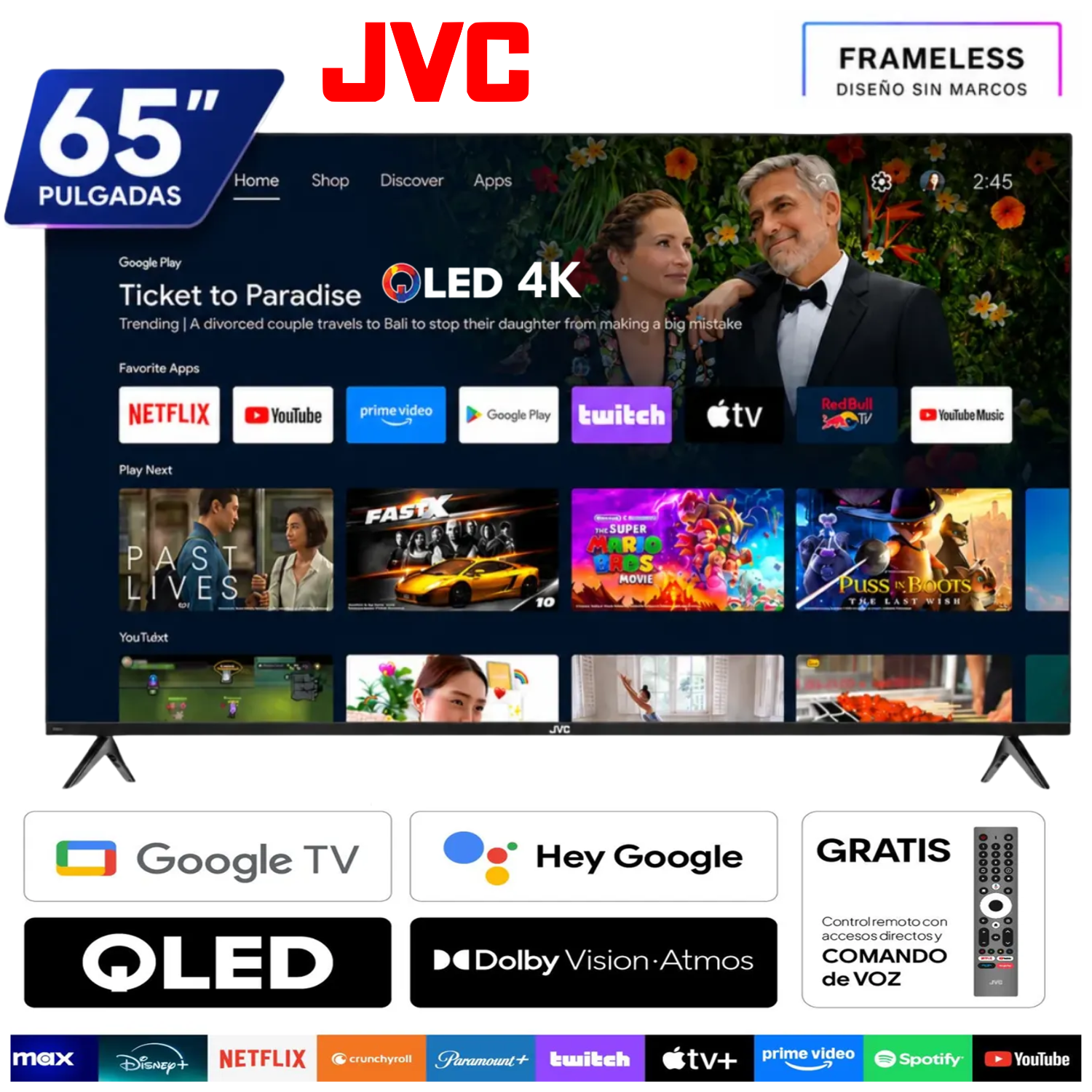 TELEVISOR JVC 65 ' LT-65KM748 QLED UHD 4K GOOGLE TV - 1