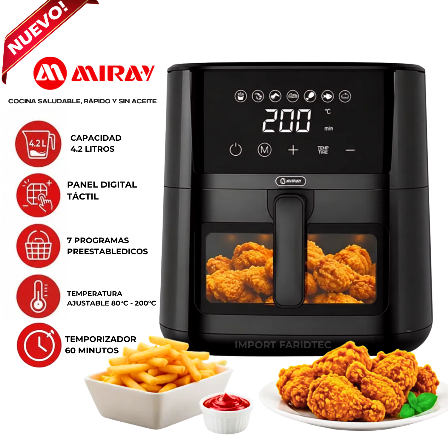 FREIDORA DE AIRE DIGITAL MIRAY OFM-113 4.2L PANEL DIGITAL - 1