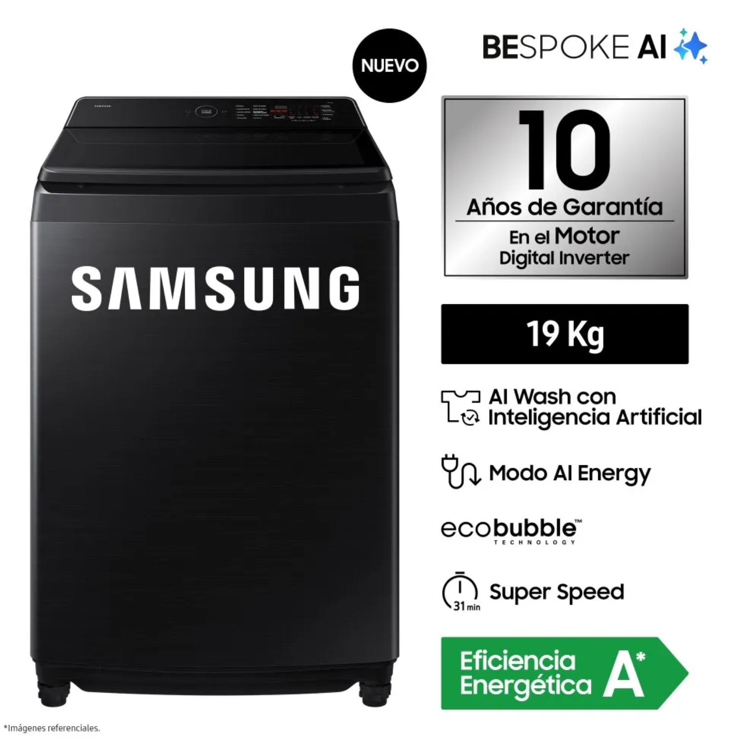 LAVADORA SAMSUNG 19KG CARGA SUPERIOR ECOBUBBLE™ WA80F19S8BPE - 1