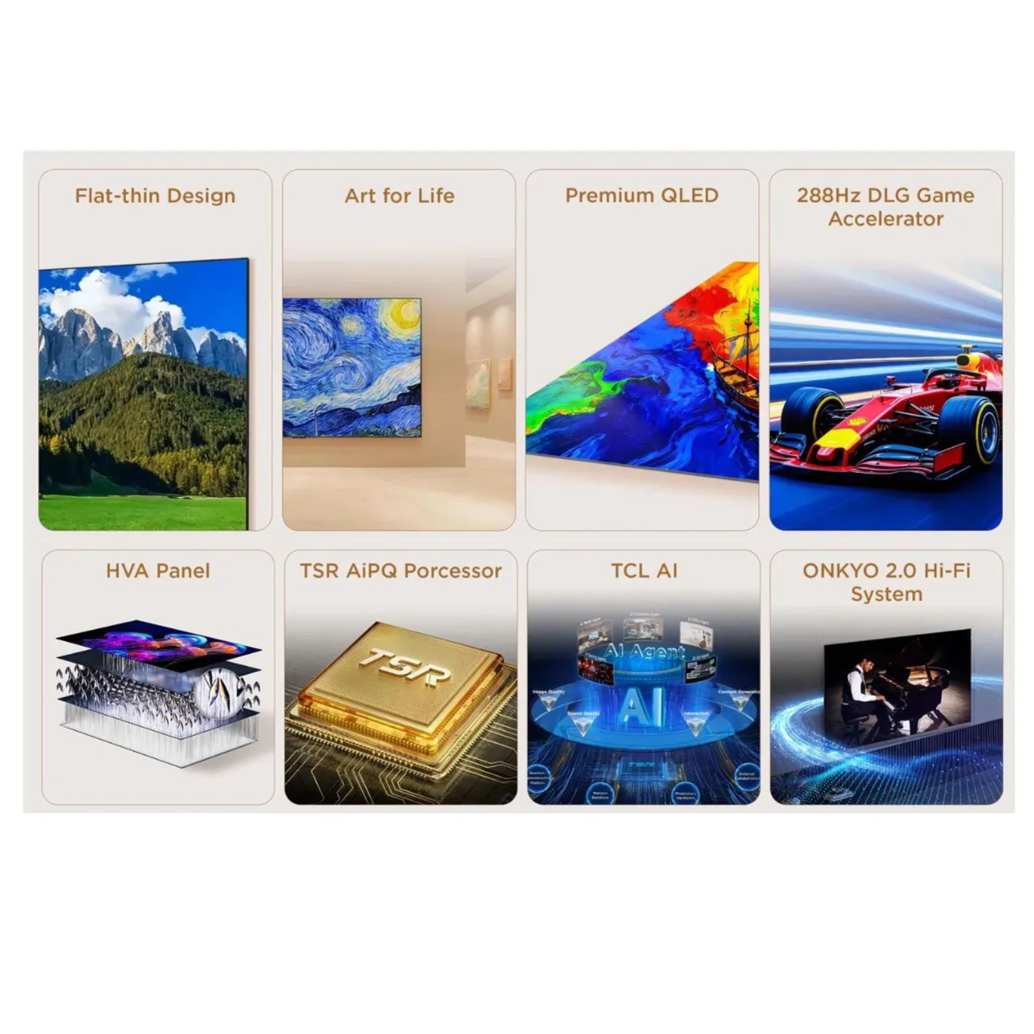 TELEVISOR TCL 85 PULGADAS PREMIUM QLED MANOS LIBRES UHD 4K GOOGLE TV 85A400 + RACK FIJO - 8