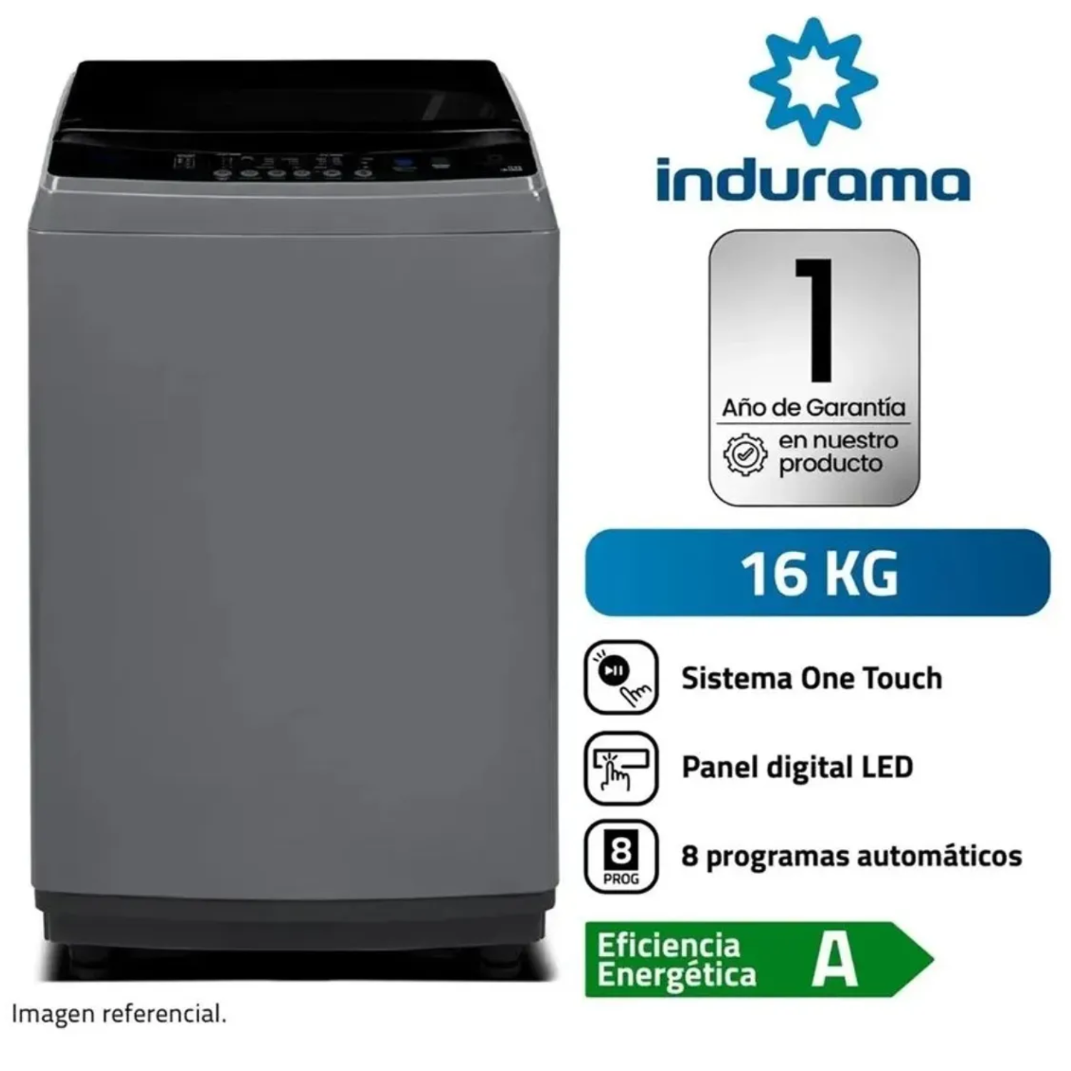 LAVADORA INDURAMA 16 KG CARGA SUPERIOR ANTIENREDO LRI-16DGR - 1