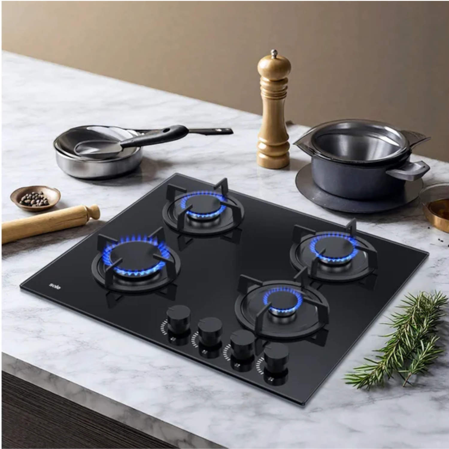 COCINA A GAS EMPOTRABLE VIDRIO TEMPLADO SOLE A GAS 60CM SOLCO049V2 4 HORNILLAS - 2