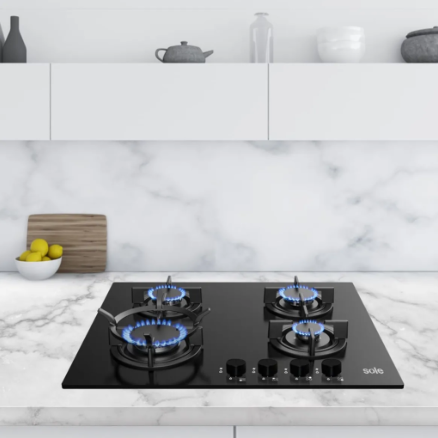 COCINA A GAS EMPOTRABLE VIDRIO TEMPLADO SOLE A GAS 60CM SOLCO049V2 4 HORNILLAS - 5