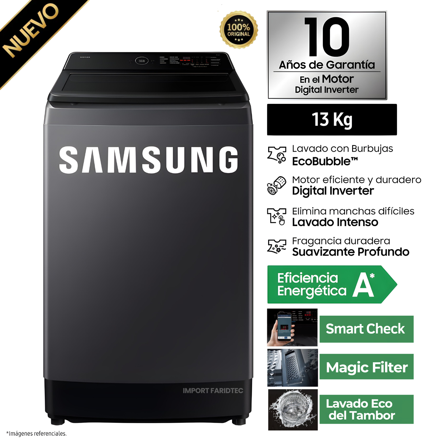 LAVADORA SAMSUNG 13KG CARGA SUPERIOR ECOBUBBLE WA40F13E4CPE - 1