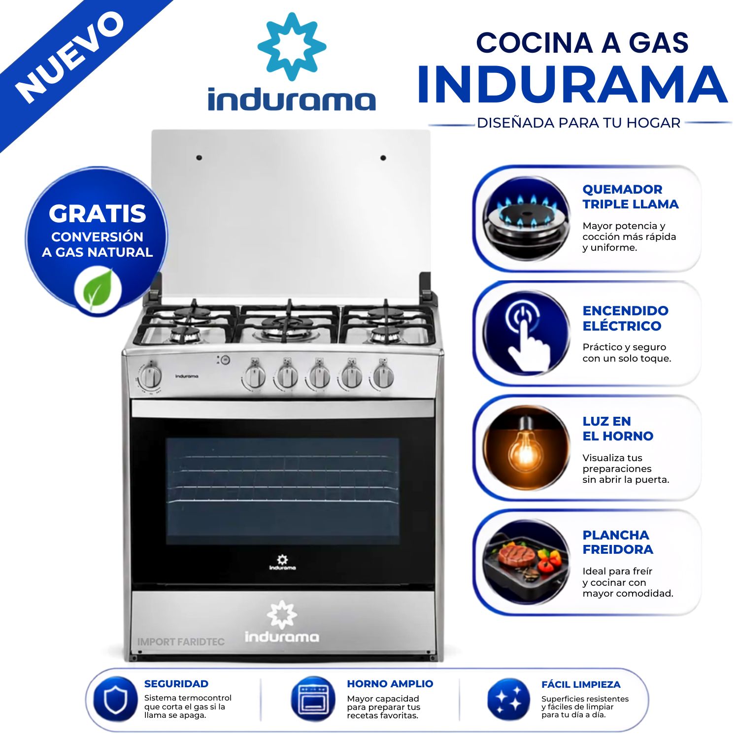 COCINA A GAS INDURAMA CANTABRIA QZ CROMA 5 QUEDAMORES - 1