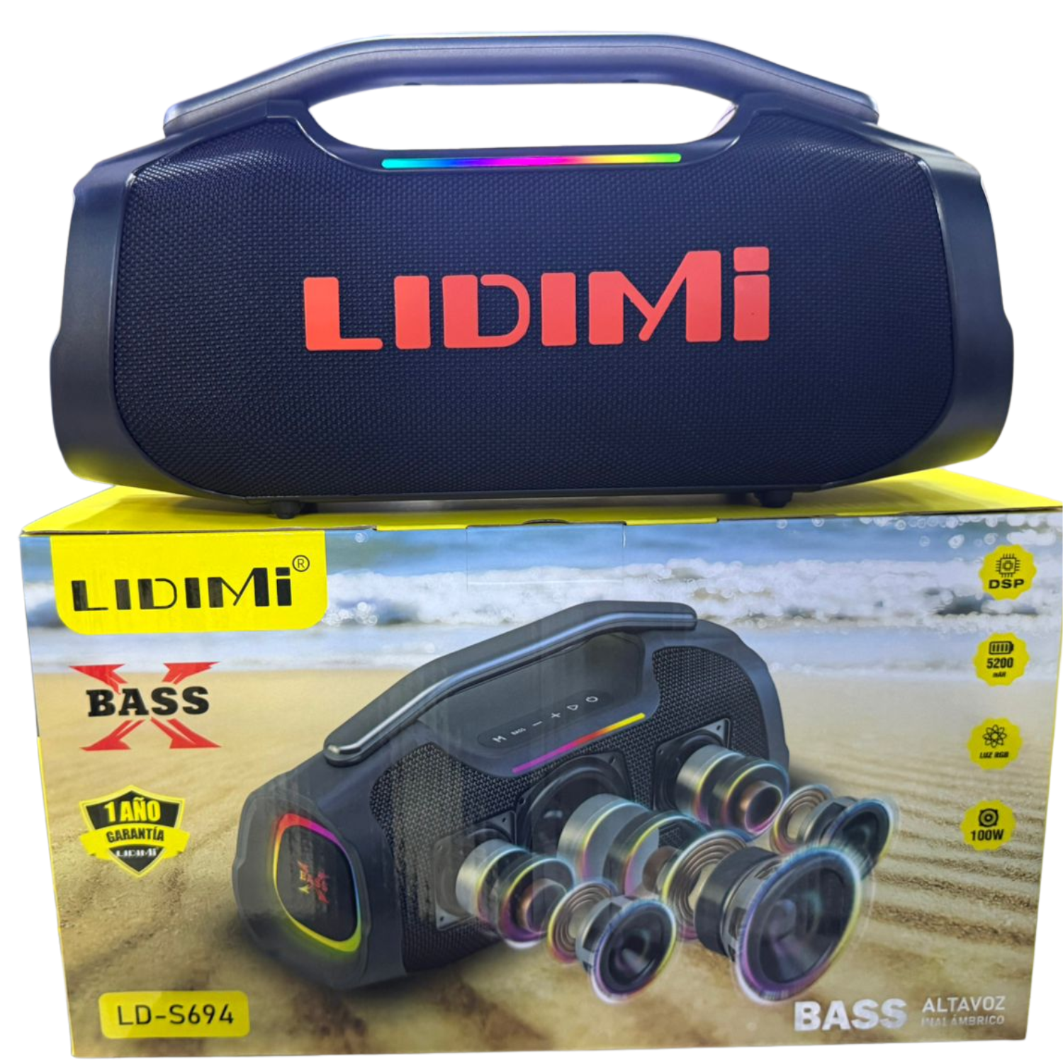 PARLANTE BLUETOOTH EXTRA BASS LIDIMI SUPER 100W LD-S694 USB LED RGB - 7