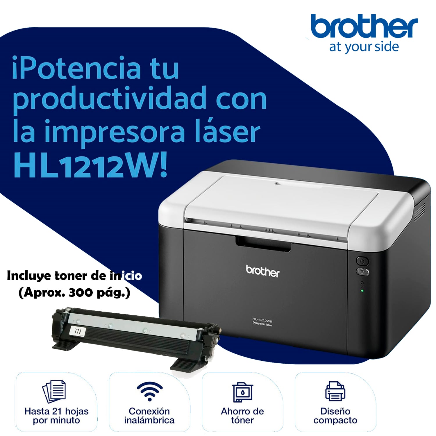 IMPRESORA LÁSER BROTHER HL-1212W - MONOCROMÁTICA- WIFI - 1