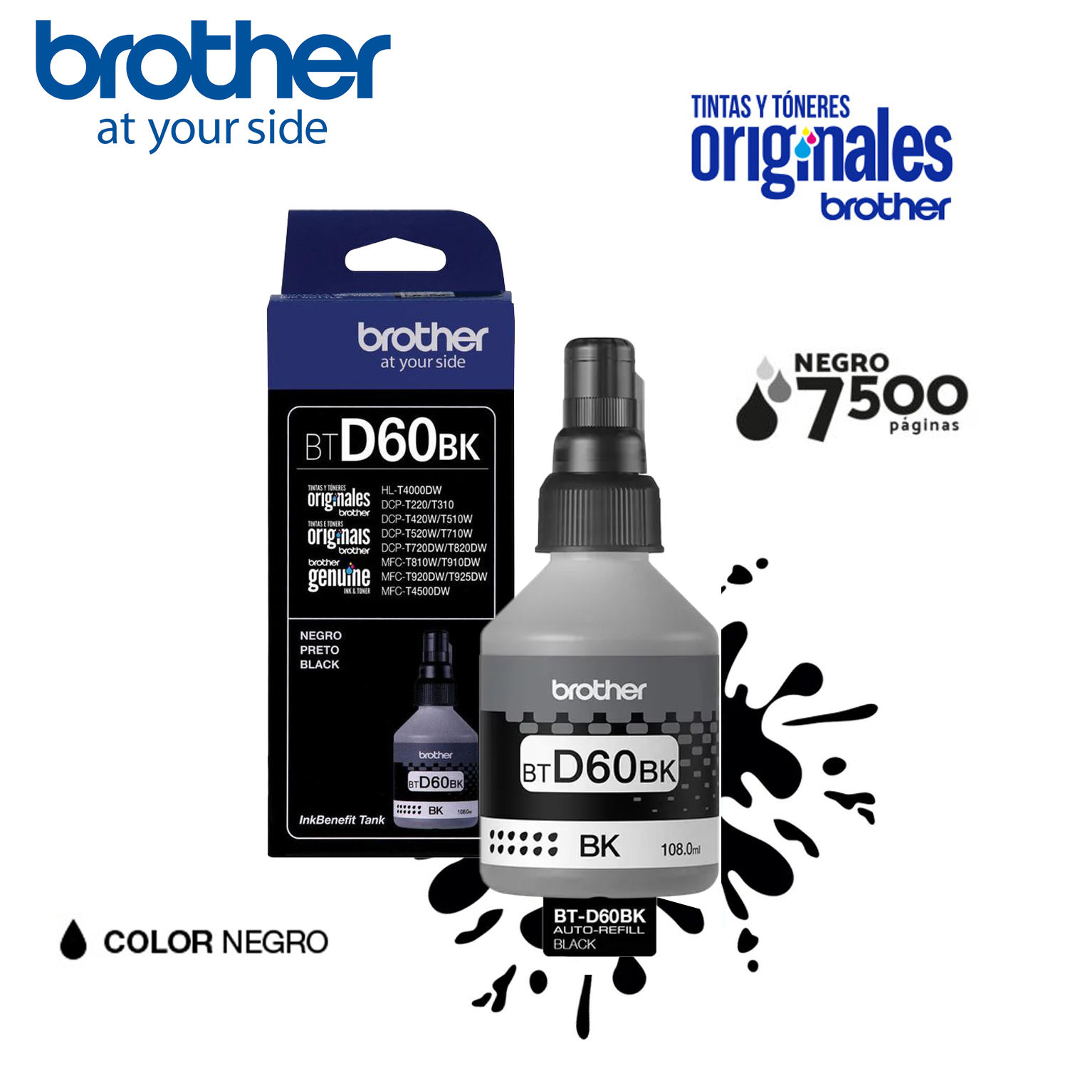TINTA ORIGINAL BROTHER BTD60BK COLOR NEGRO - 1