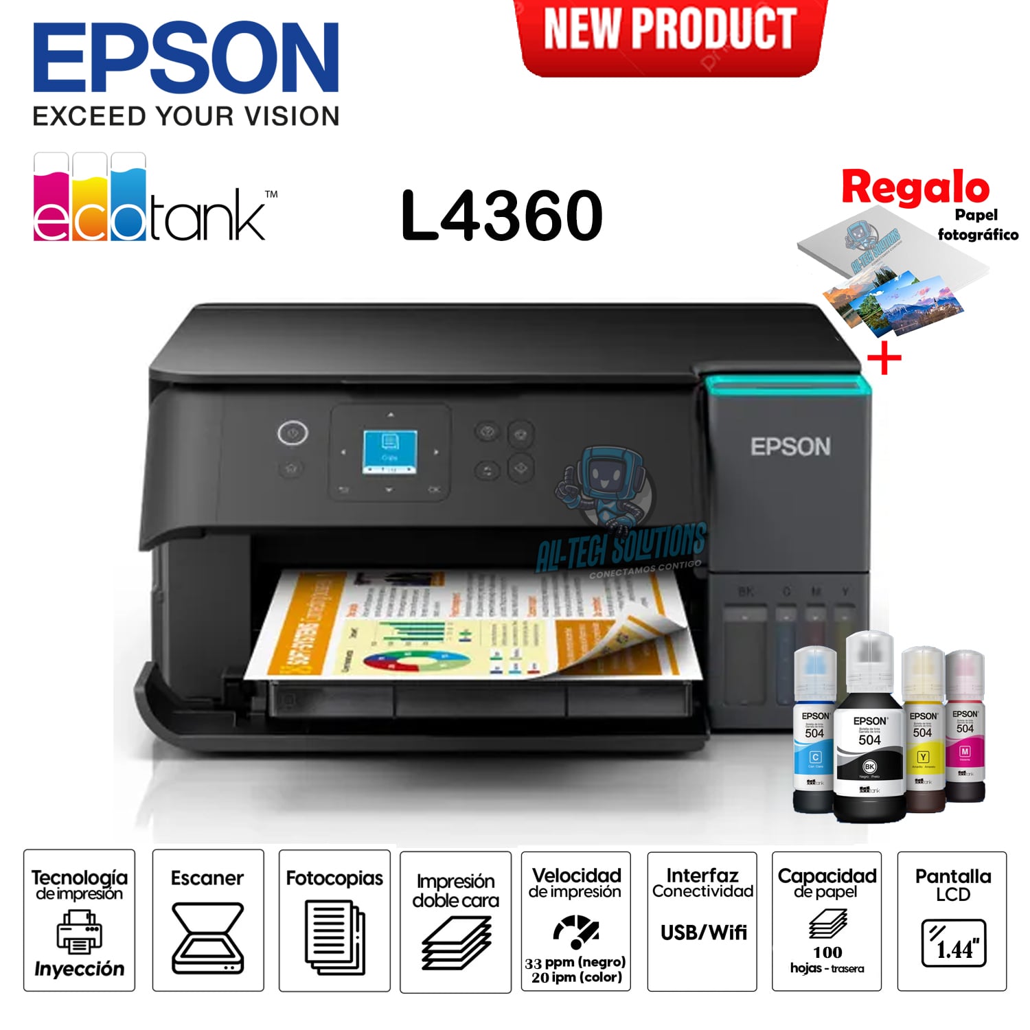 IMPRESORA MULTIFUNCIONAL ECOTANK EPSON L4360 WIFI DUPLEX - 1