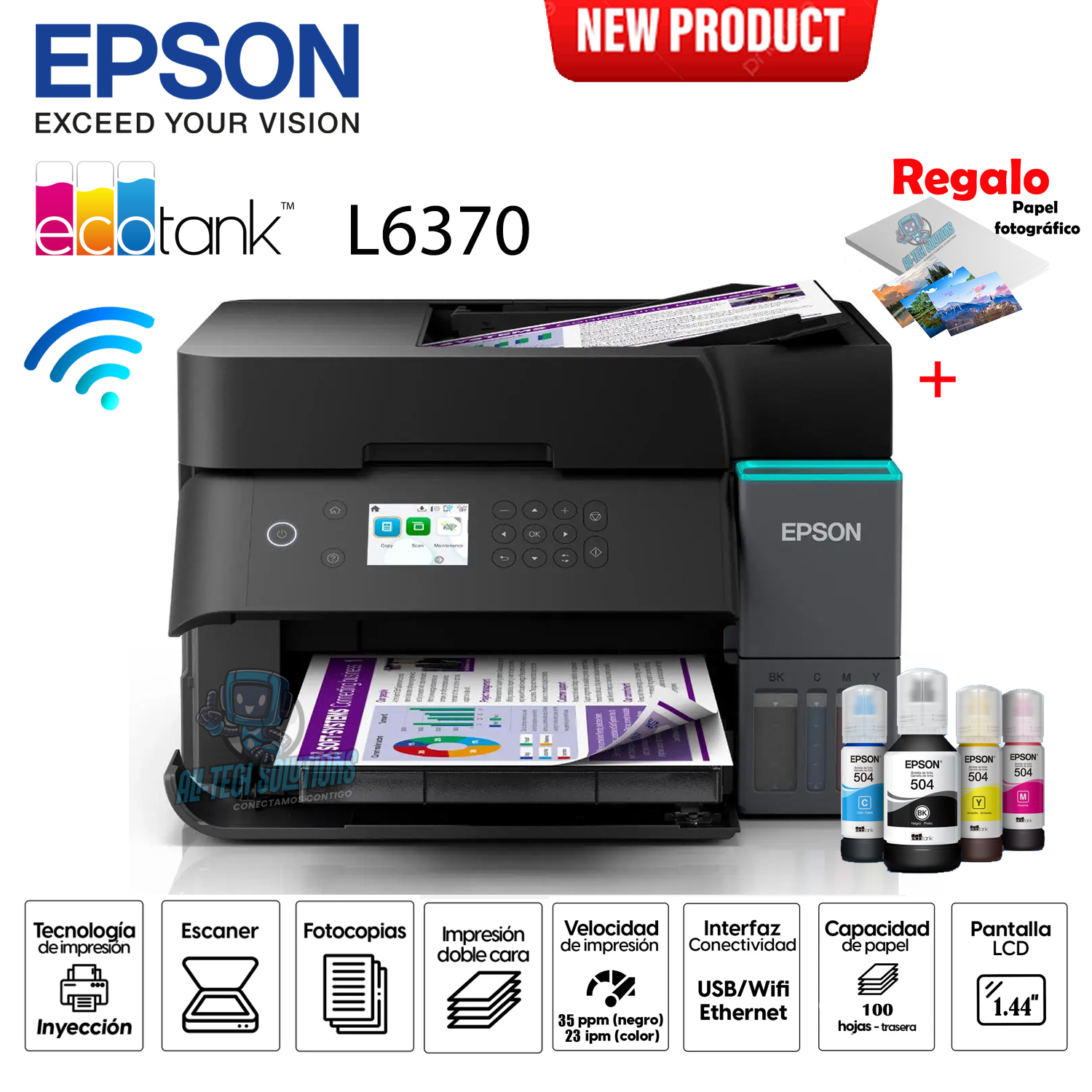 IMPRESORA EPSON MULTIFUNCIONAL ECOTANK L6370 WIFI - DÚPLEX - ADF - 1