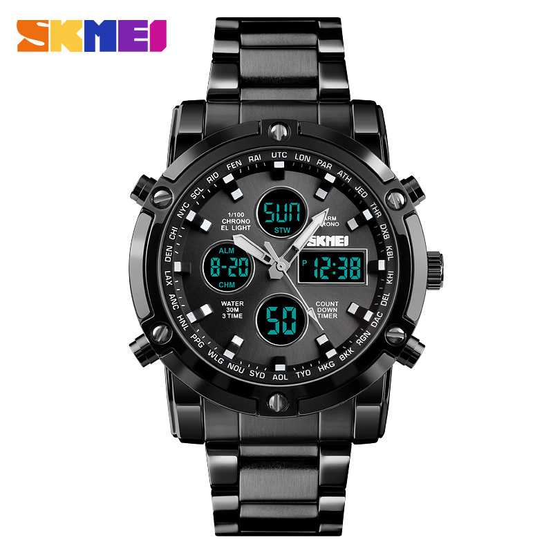 RELOJ SKMEI 1389 CORREA ACERO DIGITAL ANALOGO PARA CABALLERO DUAL TIME - 1