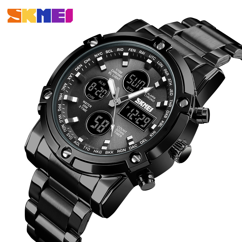 RELOJ SKMEI 1389 CORREA ACERO DIGITAL ANALOGO PARA CABALLERO DUAL TIME - 3