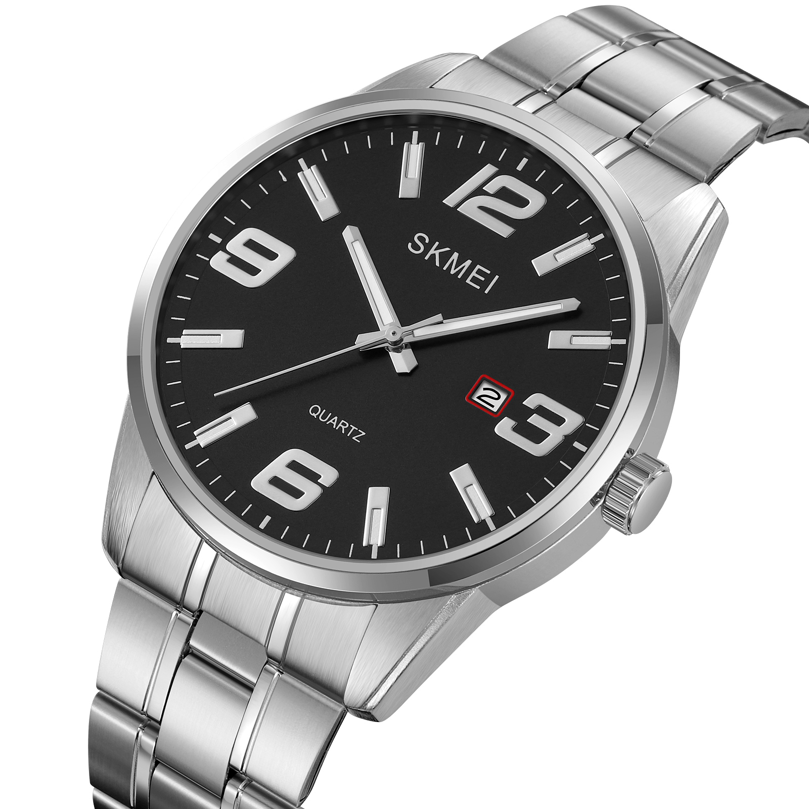 RELOJ SKMEI 2087 PLATEADO FONDO NEGRO FECHA ANALÓGO - 1