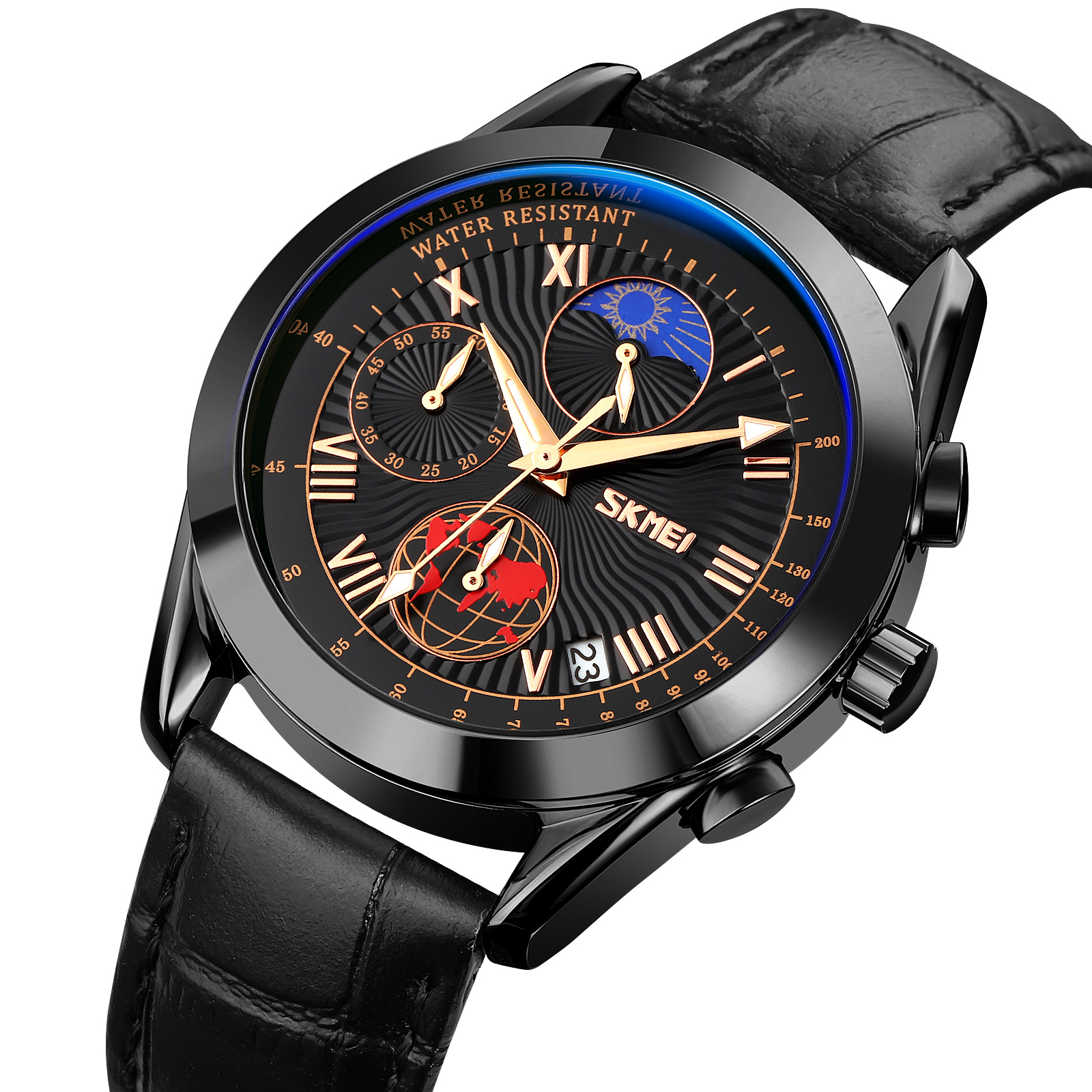 RELOJ SKMEI 9236 FASE LUNAR CUERO NEGRO - 1