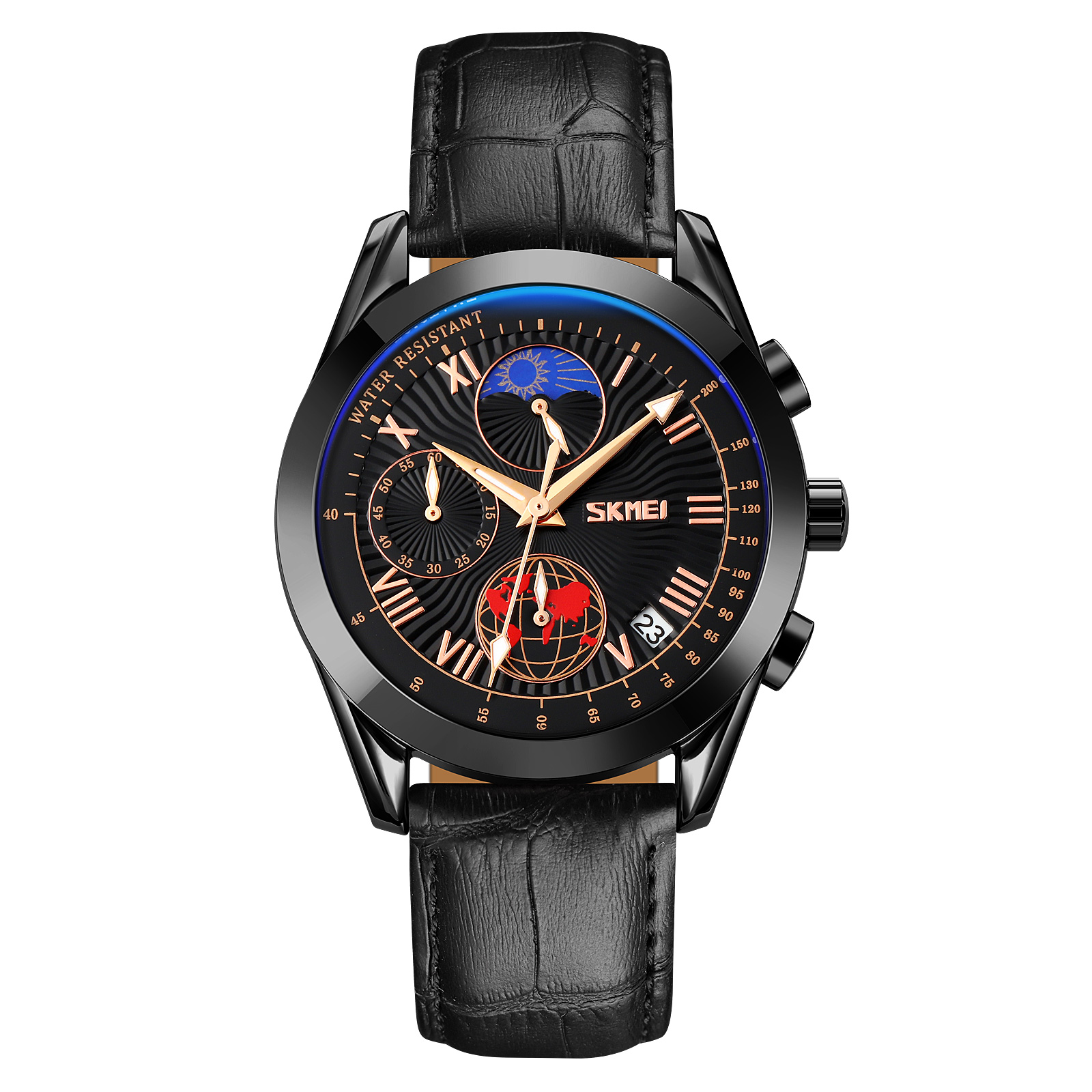 RELOJ SKMEI 9236 FASE LUNAR CUERO NEGRO - 2