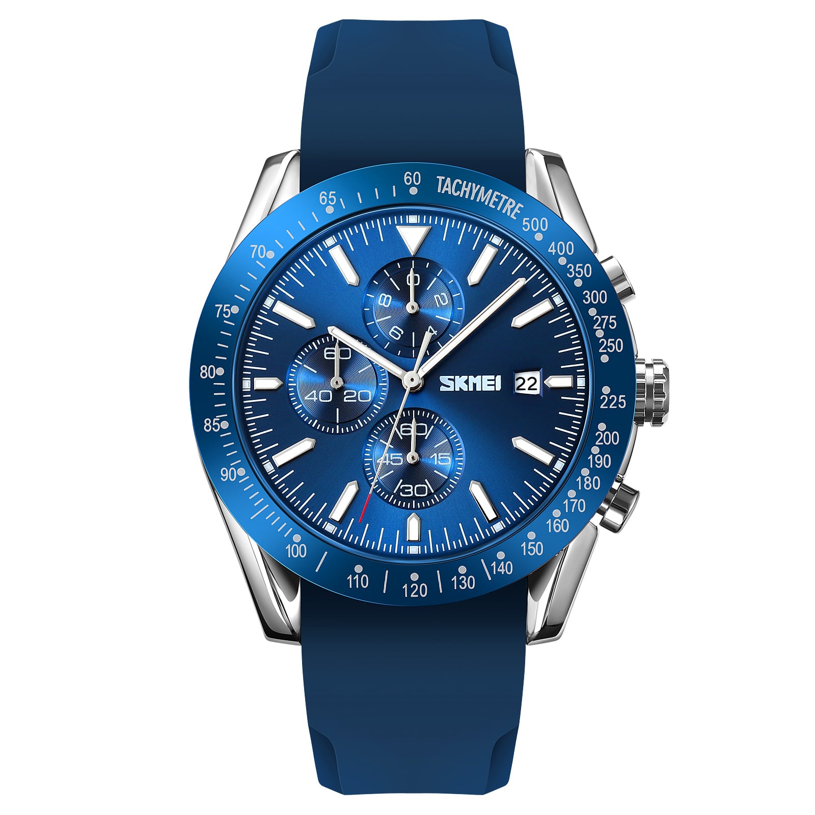 RELOJ SKMEI 9253 AZUL BORDES PLATEADOS CORREA SILICONA - 2
