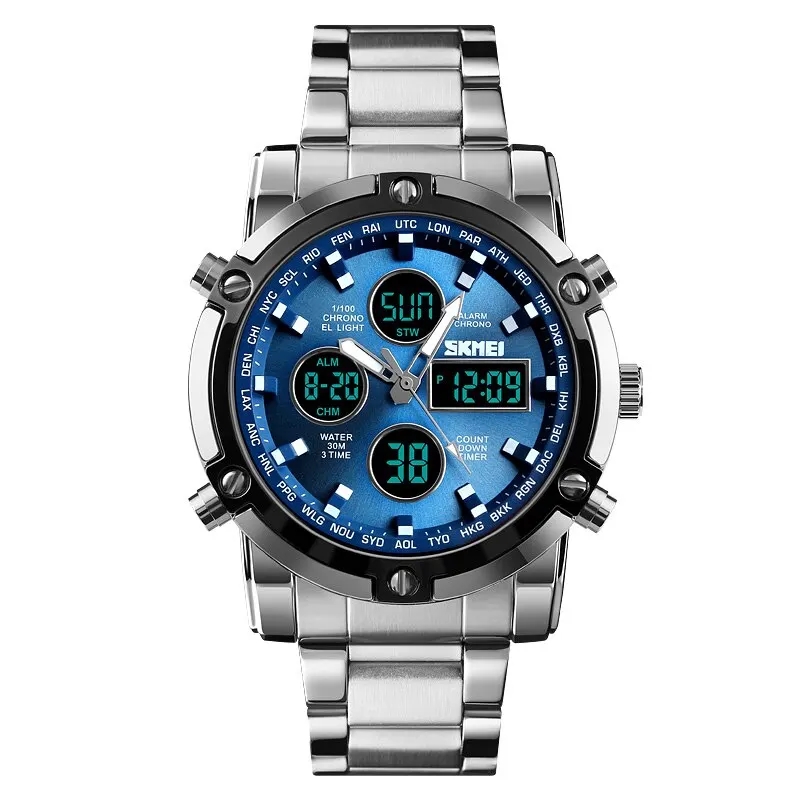 RELOJ SKMEI 1389 PLATEADO FONDO AZUL CORREA ACERO - 2
