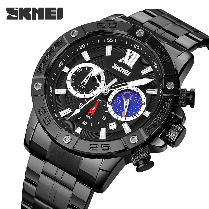 RELOJ SKMEI 9235 MOON PHASE NEGRO CRONÓMETRO - 1