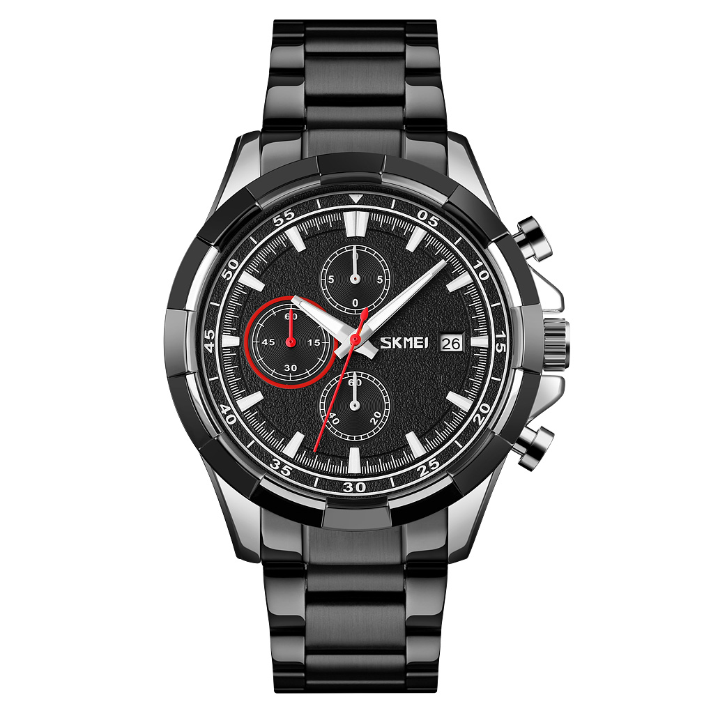 RELOJ SKMEI 9192 NEGRO BORDES PLATEADOS CORREA ACERO - 1