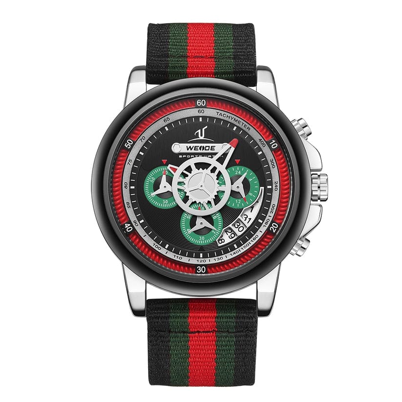 RELOJ WEIDE 1803 CORREA NYLON NEGRA VERDE ROJA NYLON - 1