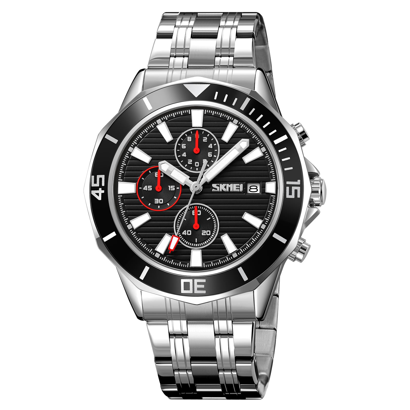 RELOJ SKMEI 9335 PLATEADO FONDO NEGRO CORREA ACERO - 1