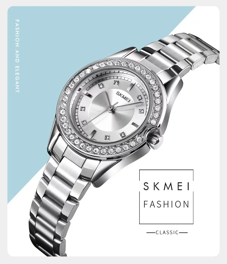 RELOJ SKMEI 1534 PLATEADO CORREA ACERO PARA MUJER - 1