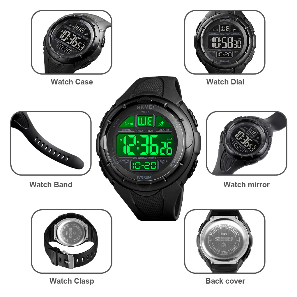 RELOJ SKMEI 1656 NEGRO CORREA SILICONA - 5