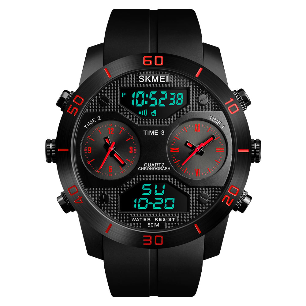 RELOJ SKMEI 1355 ROJO 3TIME CORREA SILICONA DIGITAL ANALOGO - 1