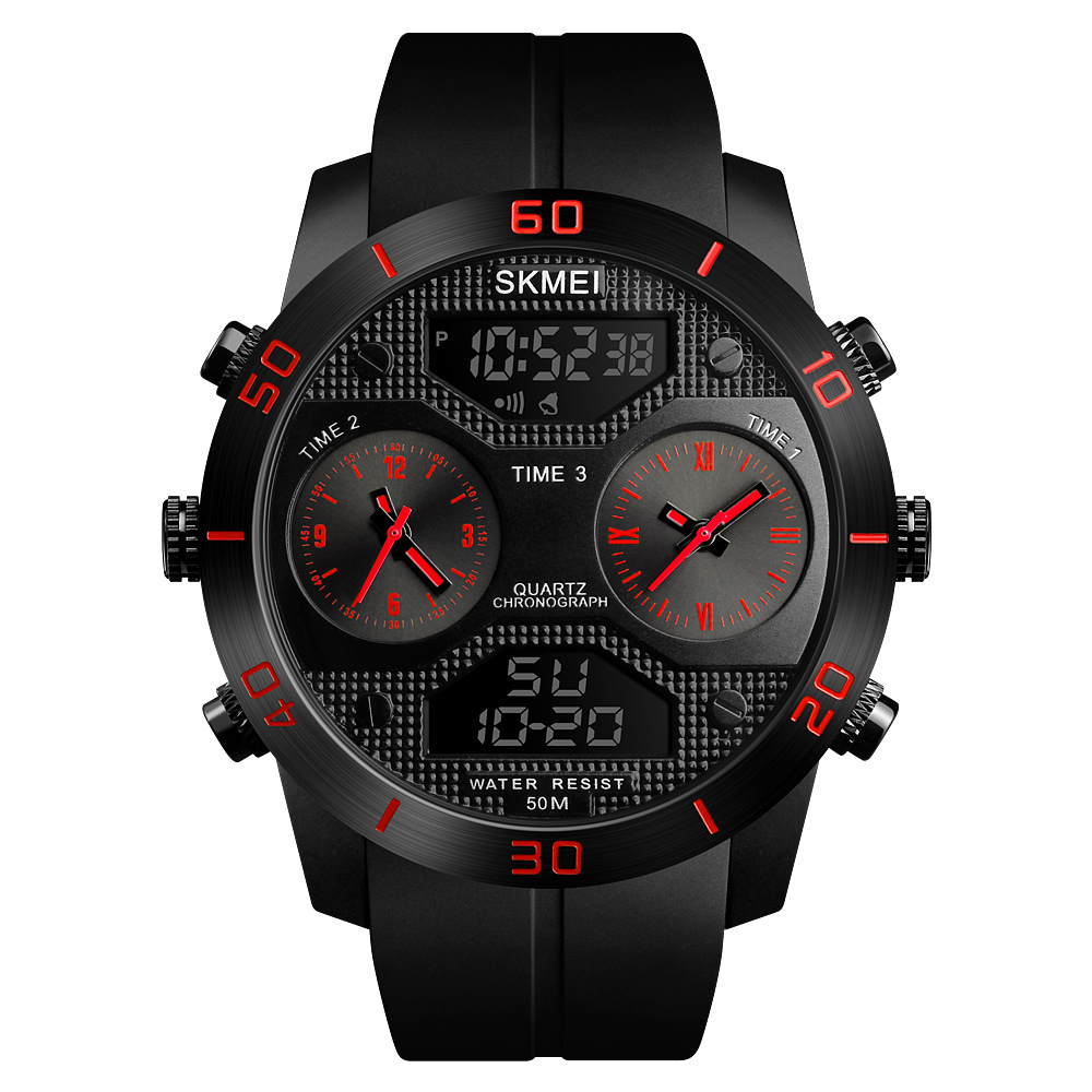 RELOJ SKMEI 1355 ROJO 3TIME CORREA SILICONA DIGITAL ANALOGO - 2