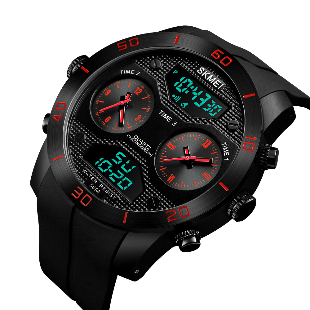 RELOJ SKMEI 1355 ROJO 3TIME CORREA SILICONA DIGITAL ANALOGO - 3
