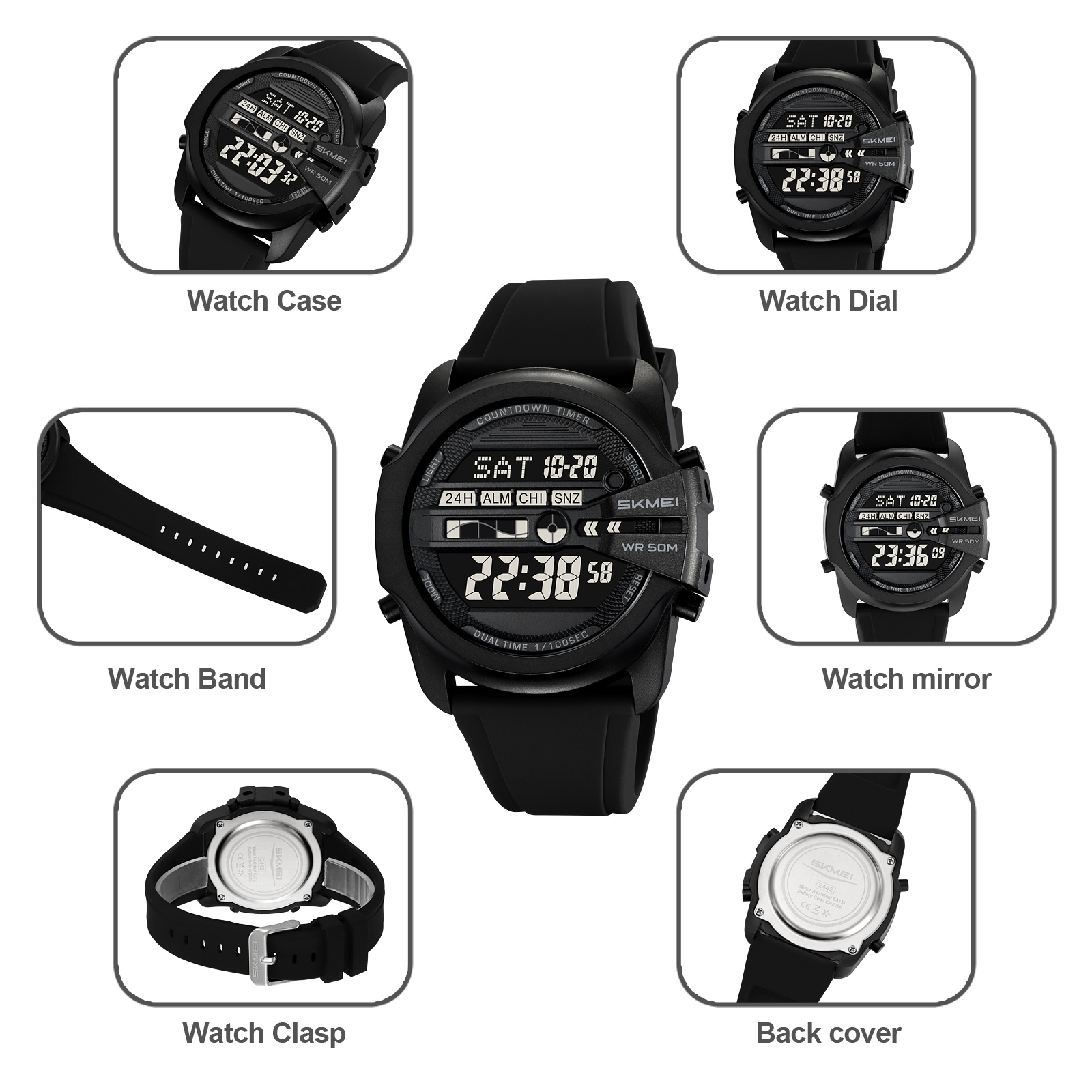 RELOJ SKMEI 2442 DIGITAL NEGRO PARA CABALLERO - 4