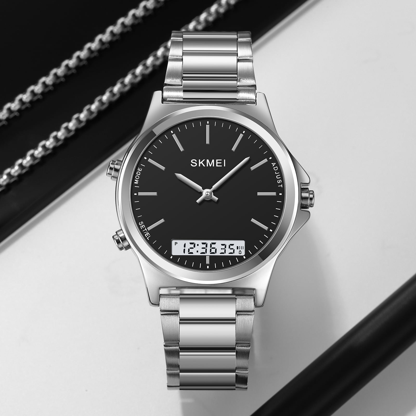 RELOJ SKMEI 2120 PLATEADO DIGITAL ANALOGO - 2