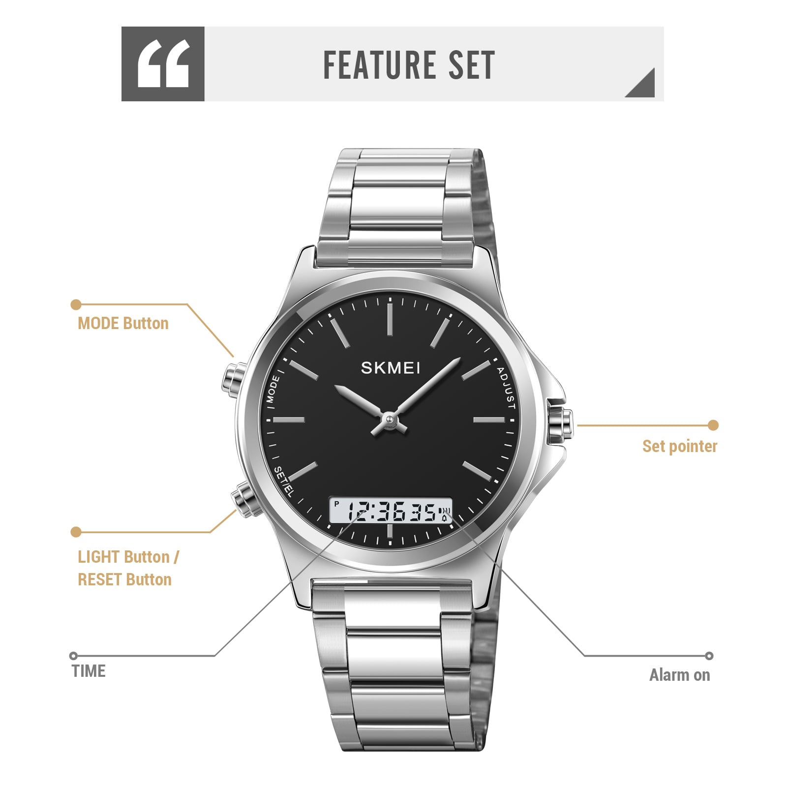 RELOJ SKMEI 2120 PLATEADO DIGITAL ANALOGO - 3
