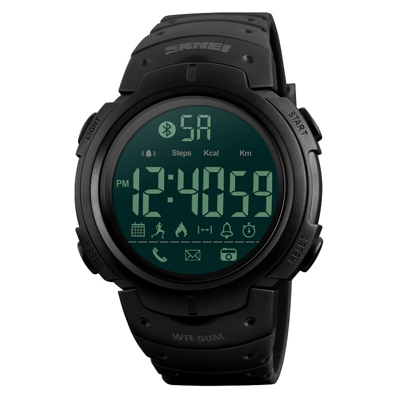 RELOJ SKMEI 1301 SMARTWATCH PODÓMETRO BLUETOOTH NEGRO CORREA SILICONA - 1