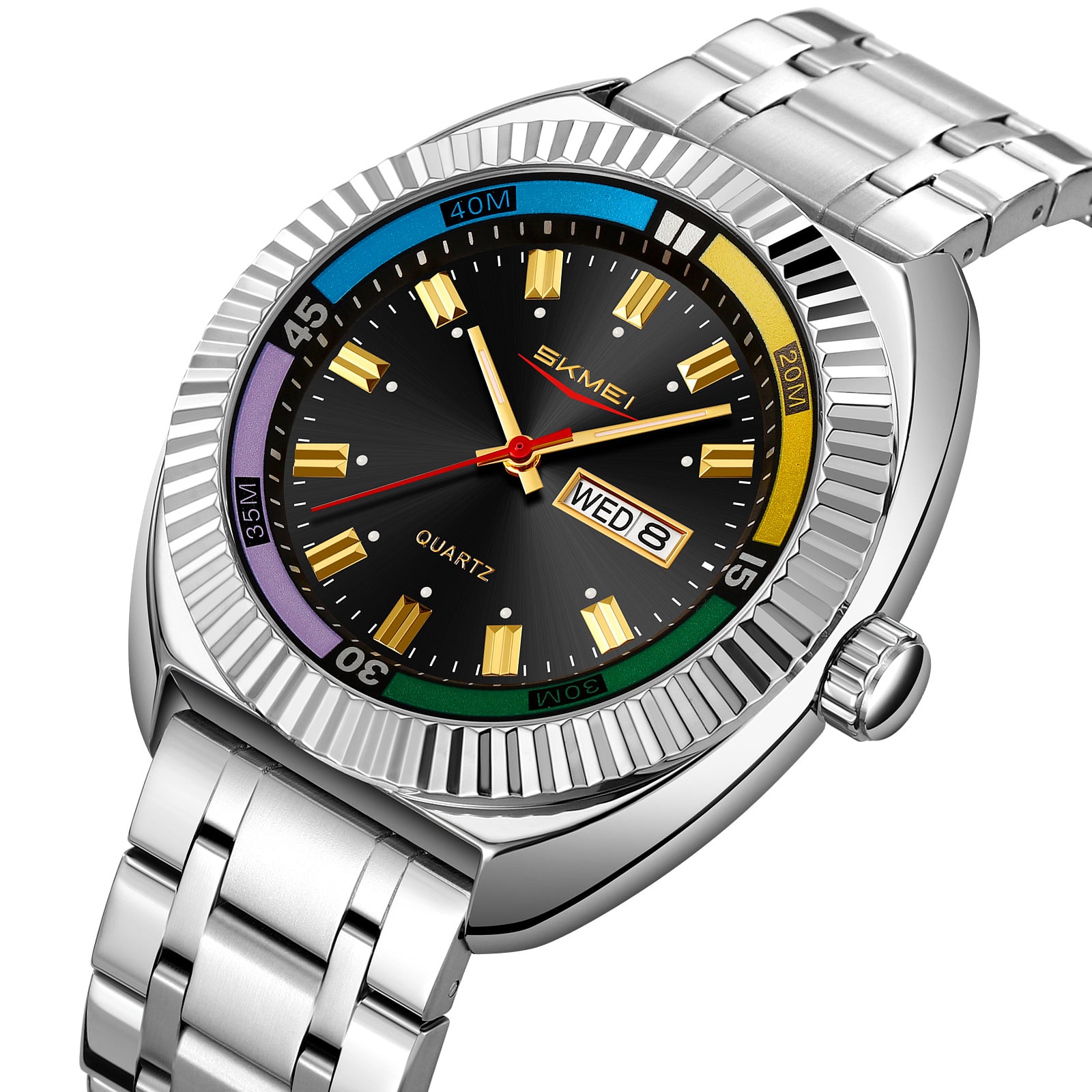RELOJ SKMEI 9353 PLATEADO ANALÓGO CORREA ACERO - 1