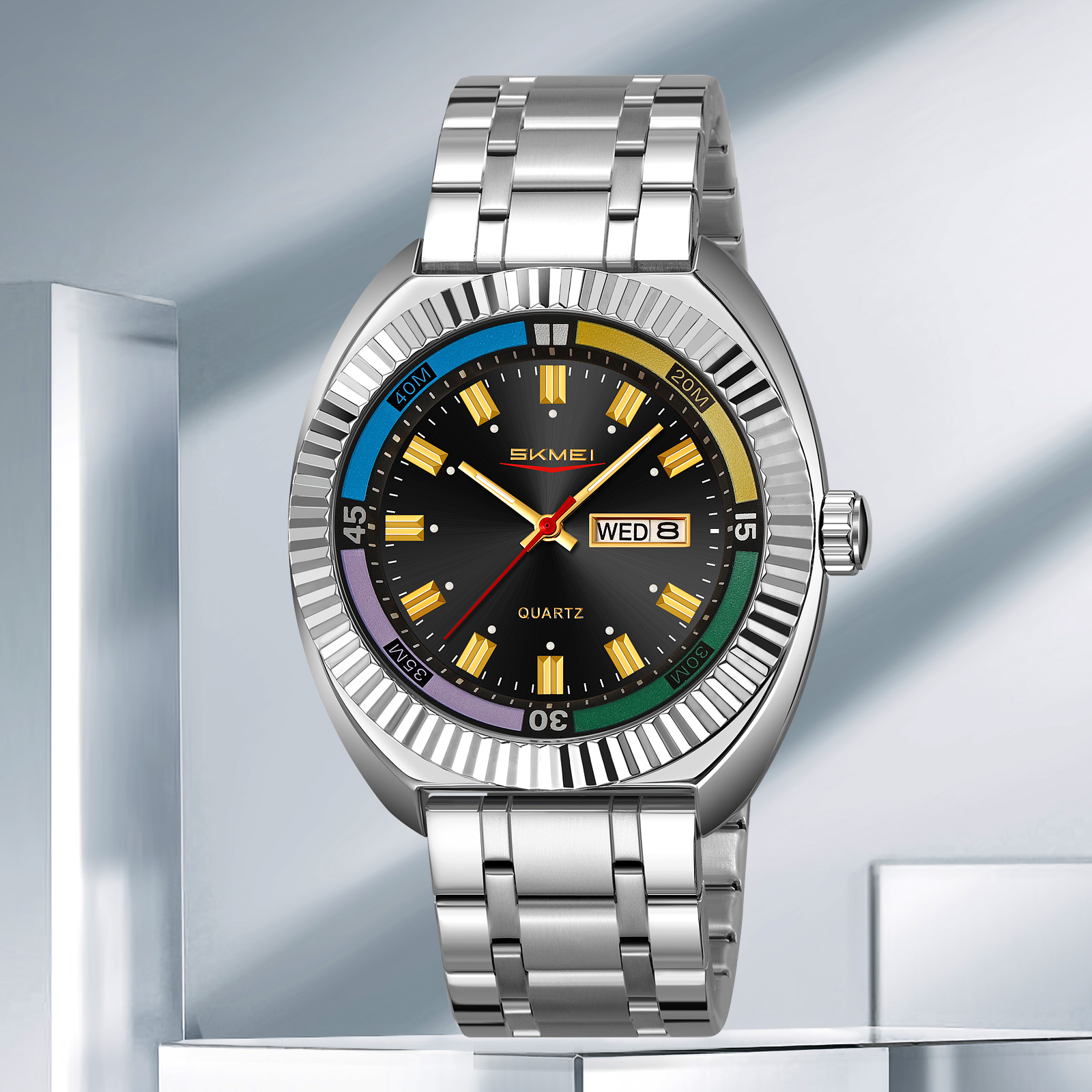 RELOJ SKMEI 9353 PLATEADO ANALÓGO CORREA ACERO - 4