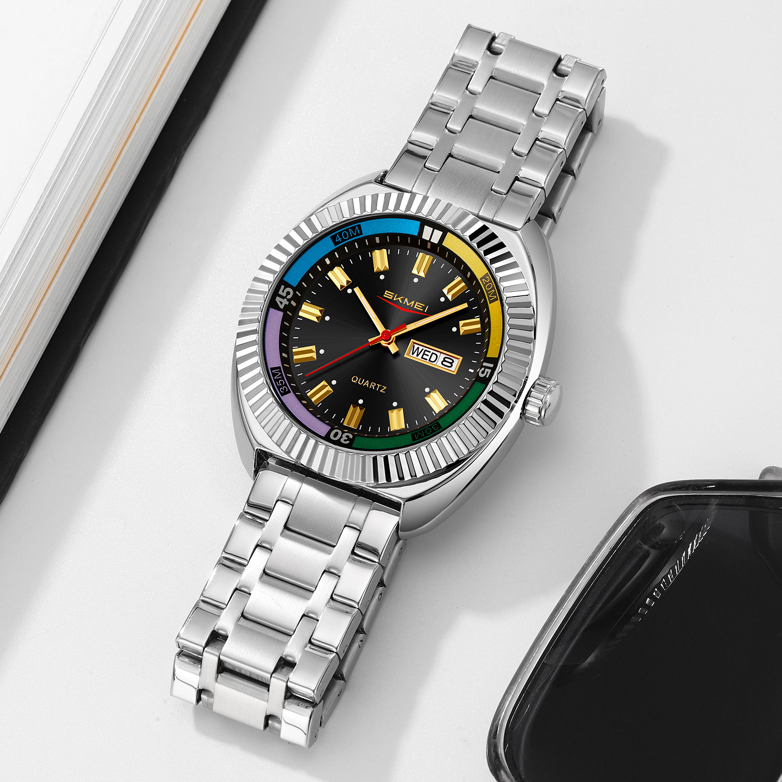 RELOJ SKMEI 9353 PLATEADO ANALÓGO CORREA ACERO - 5