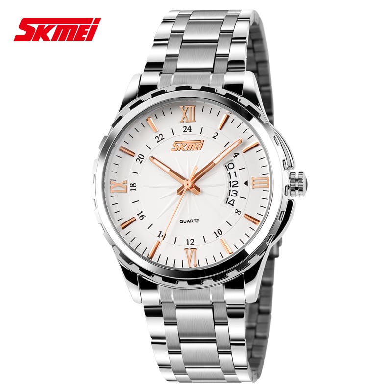 RELOJ SKMEI 9069 PLATEADO DETALLES ORO ROSA - 1