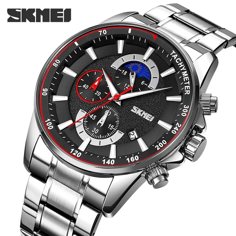 RELOJ SKMEI 9250 PLATEADO FONDO NEGRO CRONÓMETRO - 1