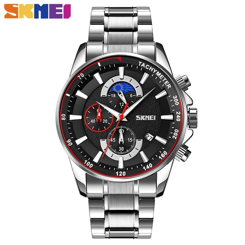 RELOJ SKMEI 9250 PLATEADO FONDO NEGRO CRONÓMETRO - 2